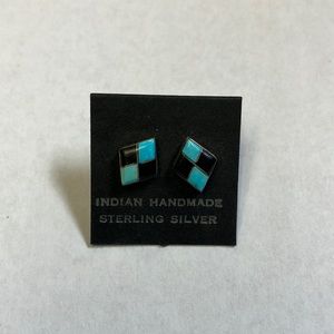 Sterling silver handmade turquoise and onyx post earrings